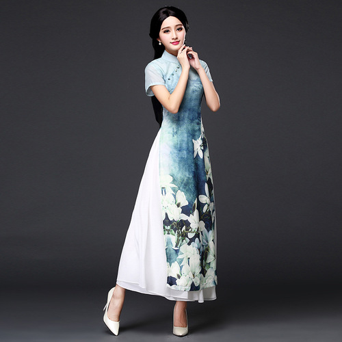 Chinese Dress Qipao for women Short sleeve hemp cheongsam cheongsam