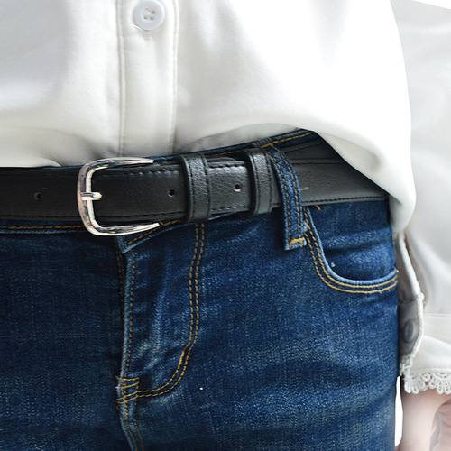 Belt for women, thin, versatile, simple black thin belt, Korean style retro pin buckle decorative dress pants belt for students