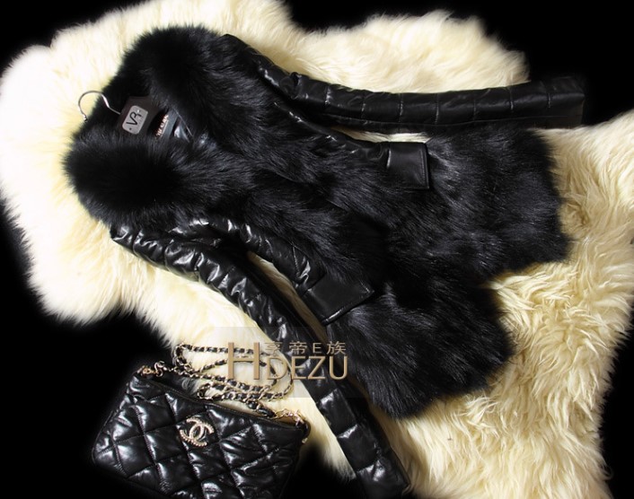 Hot Style Winter New Slim Imitation Fox Fur Fur PU Leather Thin Coat