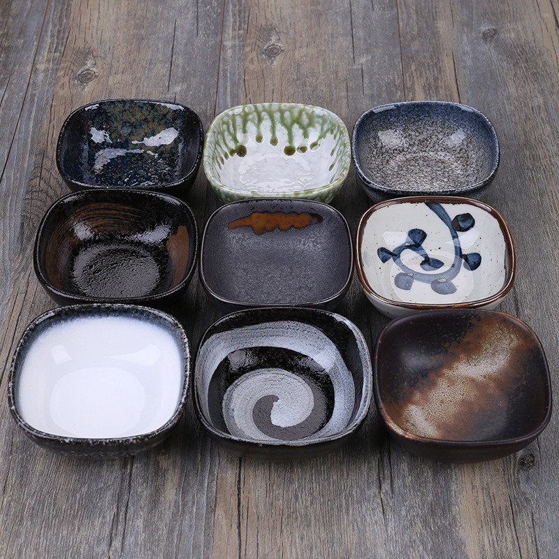 Meguiaraki Japanese Bowl 4inch Ceramic Bowl Creative Stoneware Tableware Porcelain Square Small Bowl Hot Pot Seasoning Bowl
