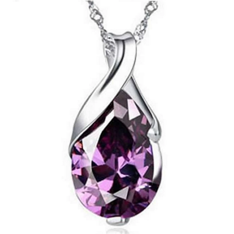 Amethyst teardrop pendant — 925 sterling silver, faceted purple stone, no chain