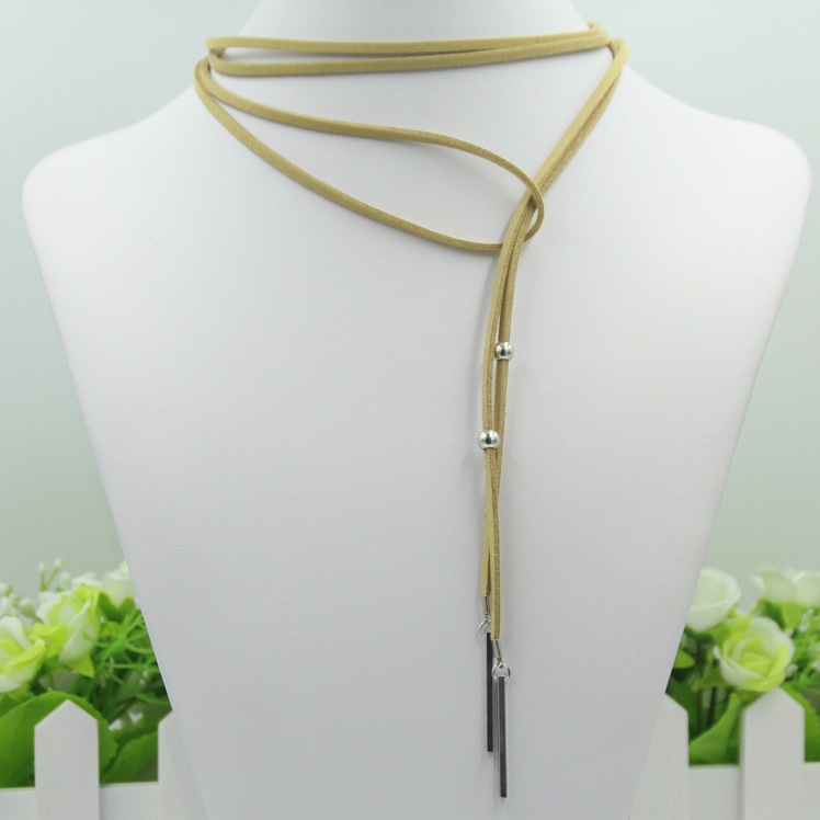 欧美外贸 时尚潮范 简约流行 绒线银头自由调节百搭长款毛衣项链