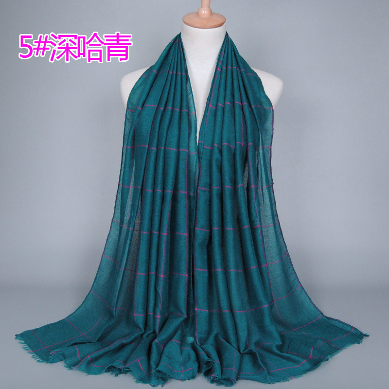 #5深哈青 (1) - 几何绣花围巾巴厘纱