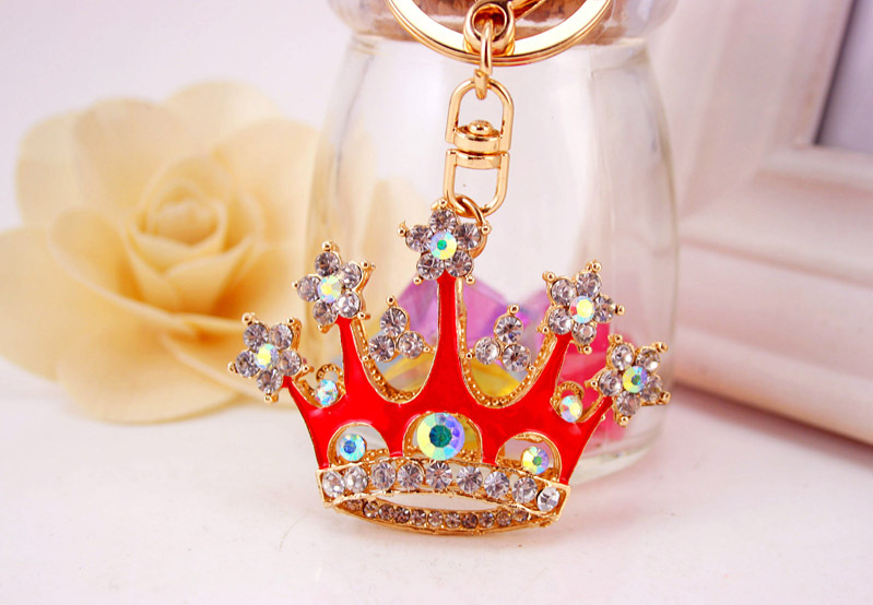 32g Weight Alloy, Metal Material Crown Pattern Unisex Gender Purple, Red, Black Color Creative Diamond Crown Crystal Car Keychain 7