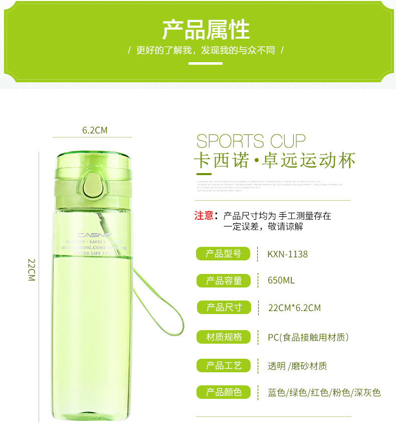 太空杯磨砂运动水杯创意便携学生水杯pc透明杯子2017新款杯子礼品(下单备注颜色)5