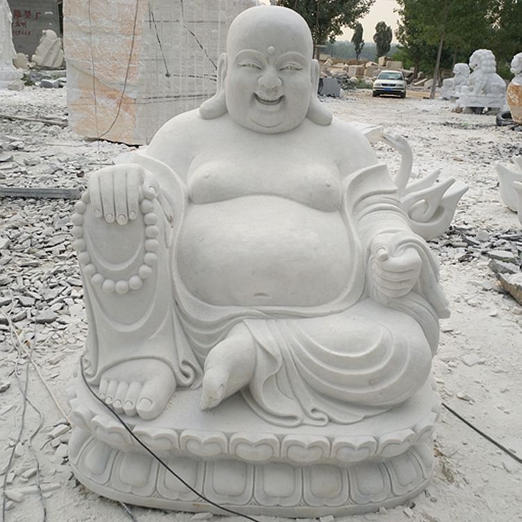 汉白玉石雕弥勒佛摆件 笑和尚坐佛大肚弥勒佛 寺庙供奉摆件雕刻