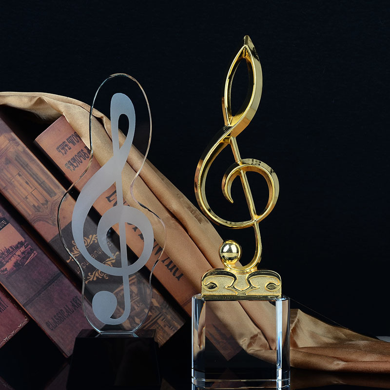 合金水晶音乐奖杯现货 学校公司音乐会比赛 水晶金属音符奖杯制作