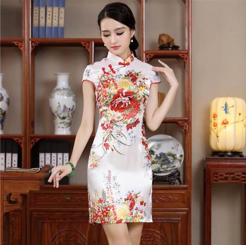 Chinese Dresses Retro oriental Qipao Cheongsam dress for women girlsshort sleeved silk dress  Chinese wind restoring ancient ways collar short qipao