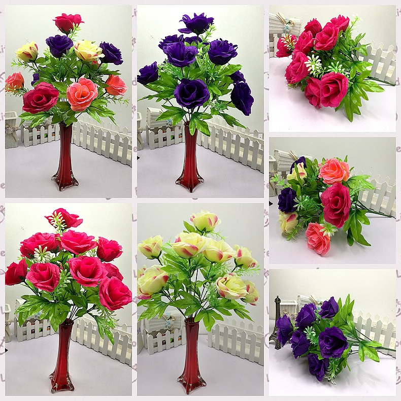 Yiwu simulation flower fake flowers rose set simulation 12 heads of…