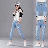 new thin big size loose hole jeans female feet nine pants