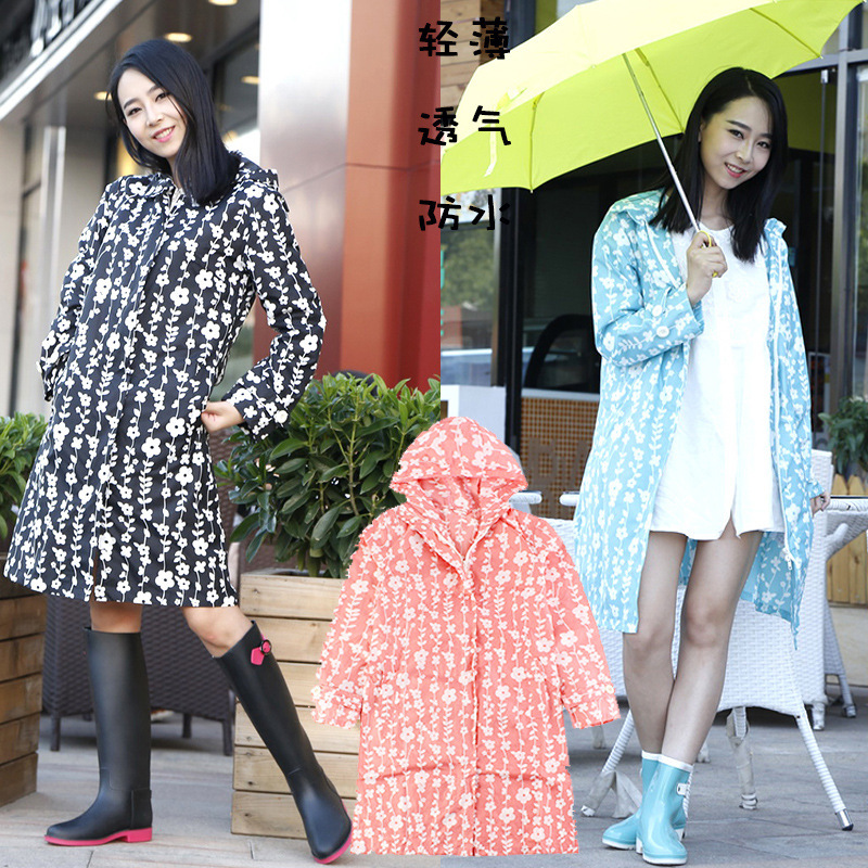 Japanese-Style Raincoat for Women, Adult Korean Fashion Long Rain Poncho, Cute Outdoor Personality Floral Windbreaker Style
