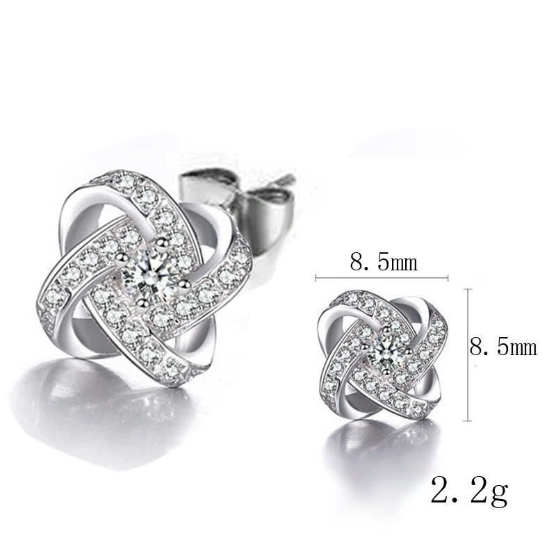 Silver elegant earrings, Korean style, four-leaf clover