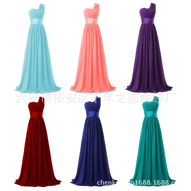 2024 New Bridal Bridesmaid Dress Long One-Shoulder Dress Banquet Evening Dress Waist Backless Toast Wear Wholesale