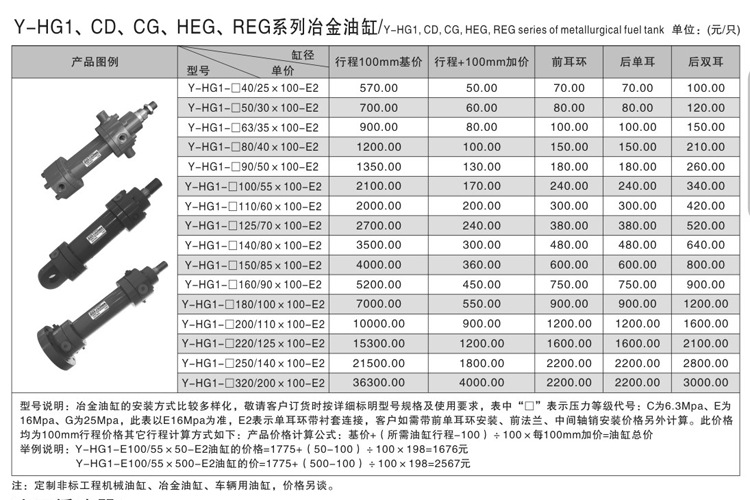 冶金油缸参考价格