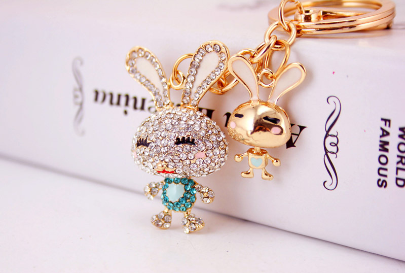 35g Weight Alloy, Metal Material Rabbit Pattern Unisex Gender Pink, Purple, Red, Blue, Peach Color Korean Creative Cute Diamond Cartoon Bunny Car Keychain 4