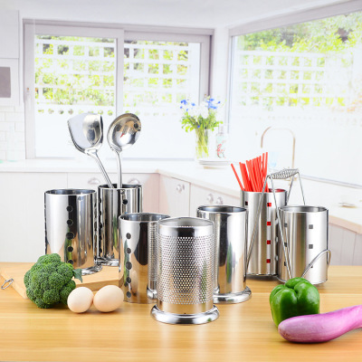 厂价直销不锈钢筷子筒 圆形创意厨具架加厚带孔沥水桶筷子笼组合