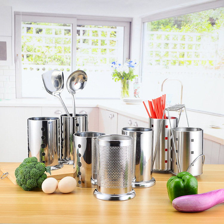 厂价直销不锈钢筷子筒 圆形创意厨具架加厚带孔沥水桶筷子笼组合