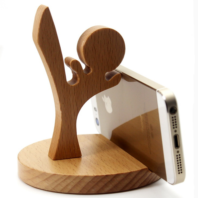 Fábrica directa de madera de escritorio soporte de teléfono móvil soporte de madera de beech regalo personalizado