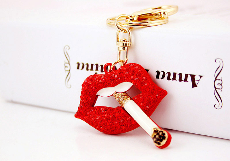45g Weight Alloy, Metal Material Lips Pattern Unisex Gender Rose Red, Red Color Craft Small Gift Cigarette Red Lip Ladies Metal Pendant Mouth Keychain 2