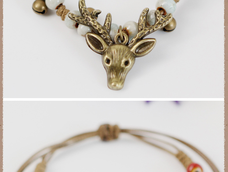 Giáng sinh handmade vòng đeo tay bằng gốm Ma Jialu với hươu tuổi bronze deer head bracelet điều chỉnh phụ kiện giải trí