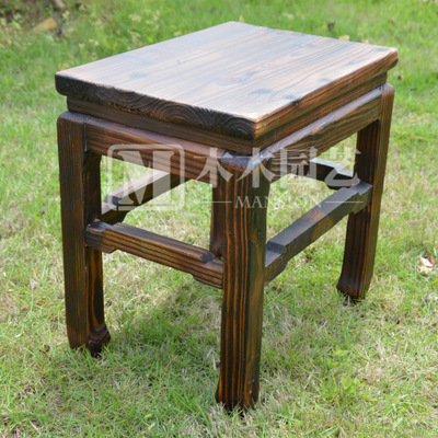 碳化实木复古凳子户外小矮凳庭院方凳脚凳试鞋凳床尾凳梳妆凳板凳|ru