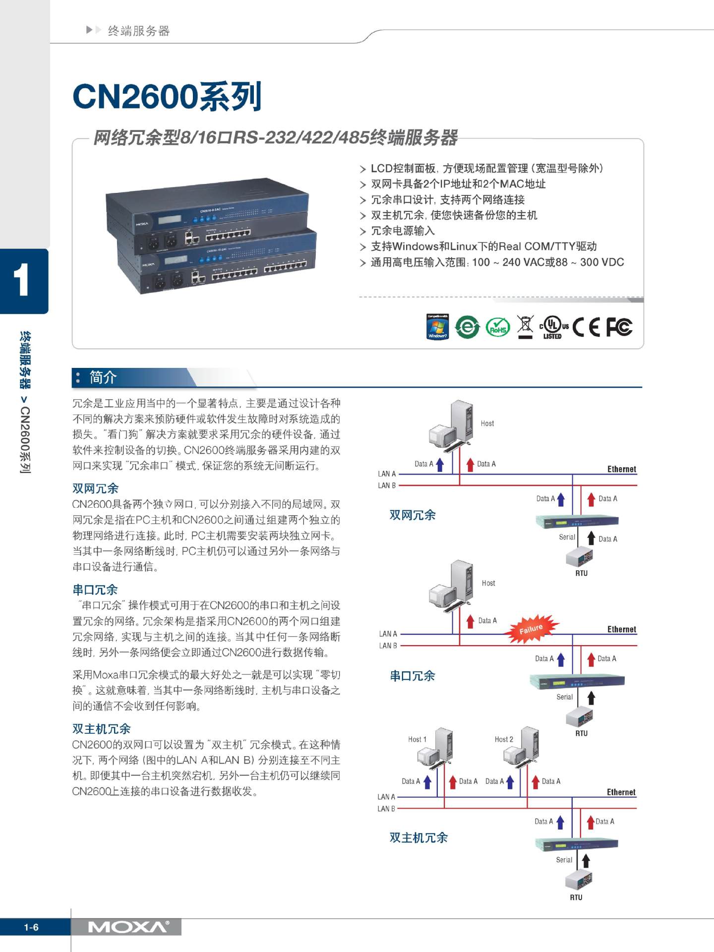 摩莎/MOXA CN2600 网络冗余型 终端服务器 迈森工业以太网交换机 MOXA终端服务器,MOXA CN2600,MOXA冗余型终端服务器,摩莎终端服务器,摩莎冗余服务器