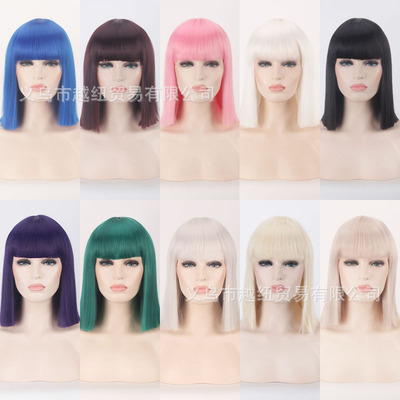 厂家直销 Cosplay假发 日常女士彩色波波头假发套 欧美短直发