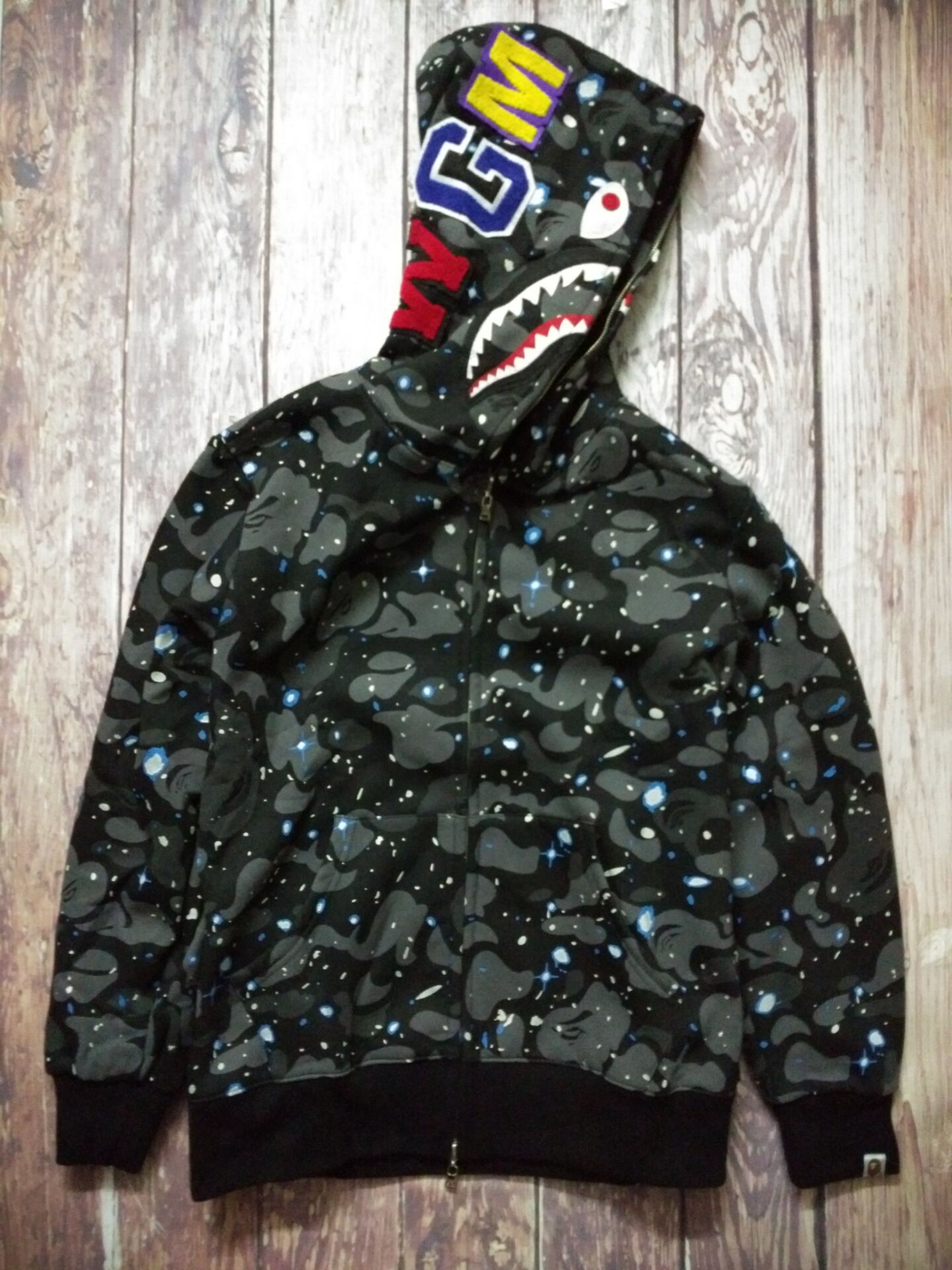 BAPE Night sky Ape Shark Jaw Full Zipper Hoodie Sweater Camouflage Coat