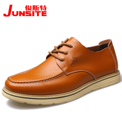 俊斯特春秋新品圆头系带休闲鞋男工装鞋真皮皮鞋男鞋单鞋
