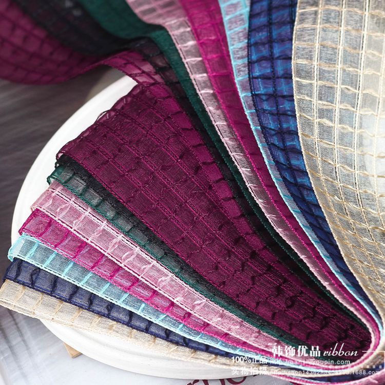 韩国织带格子雪纱花束礼品包装材料发饰蝴蝶结服饰配件厂家批发