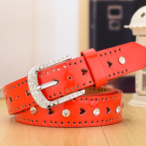 Candy Color Fashion Decorative Thin Belt Women's Korean Version Belt Women's Rhinestone Heart Belt