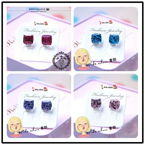Children's square hair accessory, ear clips, earrings, wholesale, no pierced ears