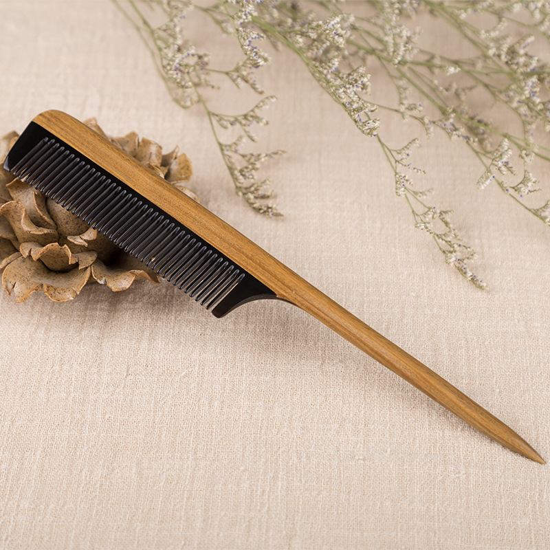 牛角梳厂家批发精品玉檀木梳尖尾挑发绿檀牛角直发梳家居日用|ms