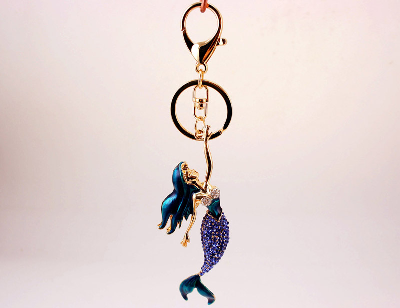 Korean Creative Cute Diamond Mermaid Rhinestone  Keychain display picture 3