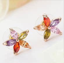 2016新款义乌韩版玫瑰金小耳钉耳环 炫彩锆石时尚耳饰批发小商品