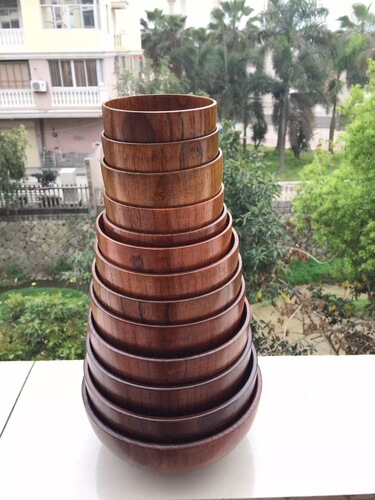 Japanese wooden tableware rice bowl, large noodle soup bowl, jujube wood bowl, four-piece tableware set