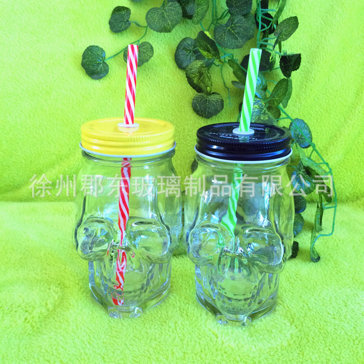 玻璃骷髅头瓶饮料杯吸管果汁杯奶茶杯无把手骷颅头啤酒杯