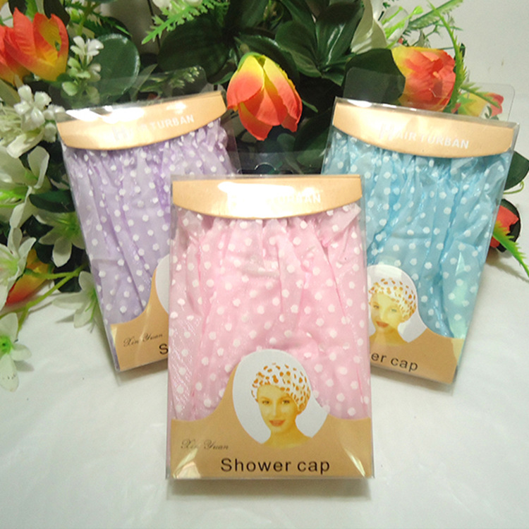 EVA波点浴帽 点点双层浴帽 透气双层浴帽 波点化妆帽 加厚浴帽|ru