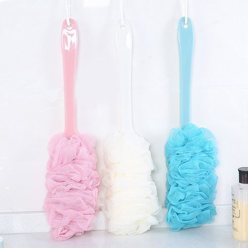 Factory direct sales long handle colorful bath brush bathroom bath wipes bath towel gauze back rub large bath flower bath ball