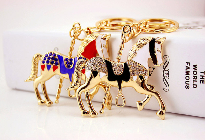 41g Weight Alloy, Metal Material Animal Pattern Unisex Gender Red, Black&White Color Creative Cute Cartoon Carousel Car Keychain 1