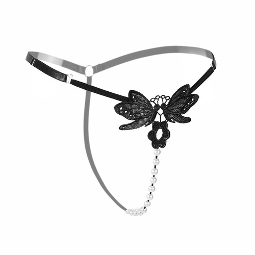 Luxurious embroidered pearl sexy underwear for women transparent temptation thong low waist adjustable size T pants 2146