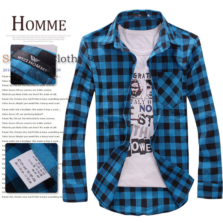 2020 New Men's Slim Long-sleeved Plaid Shirt