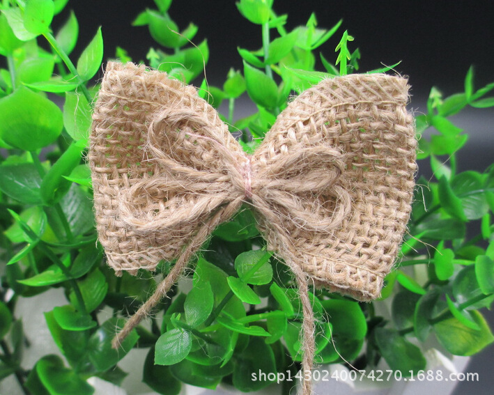 麻布蝴蝶结 DIY圣诞装饰天然麻布带蝴蝶结  鞋帽辅料麻蝴蝶结