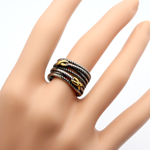 Euro-American Titanium Steel Women's Ring with Twisted Wire Gold Infinite Symbol Retro Finger Ring Wide Version Cross Ring
