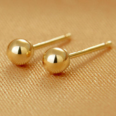 Jewelry wholesale quality goods 18K Gold AU750 Italy 3mm Beads Simplicity Ear Studs