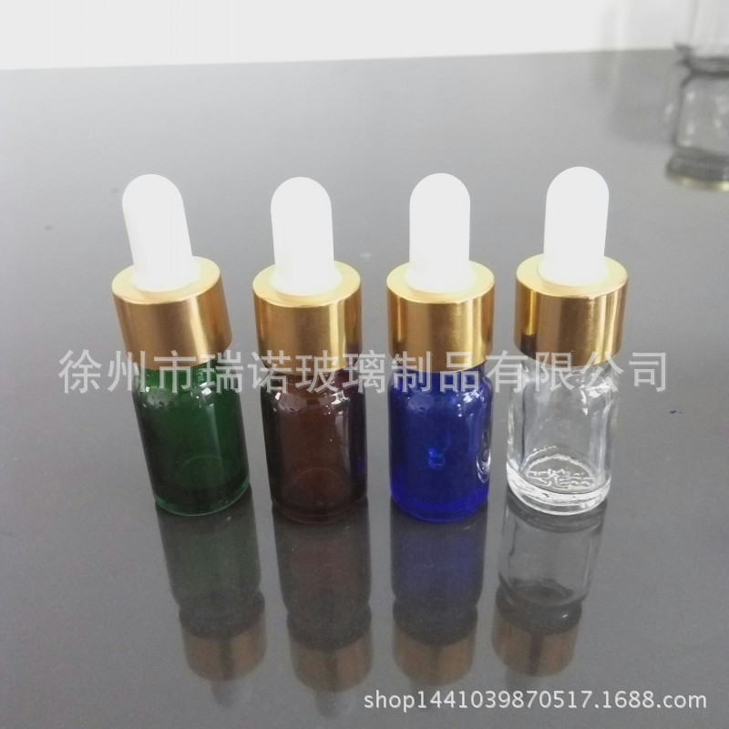 厂家直销5ml绿色蓝色棕色透明精油瓶玻璃奶头滴管瓶分装小瓶5毫升
