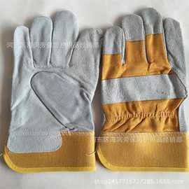 电焊手套短款纯牛皮电焊全掌手套黄布二指手套焊接耐磨防护手套
