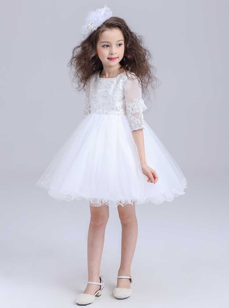 Children's wedding dress, evening dress, long-sleeve, tulle, mid length, princess style, tutu skirt 2