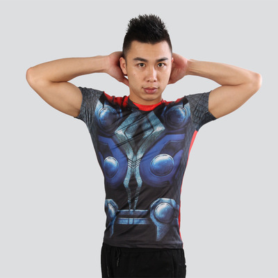 Superheroes Spider Batman Captain America superman Tights man motion Short sleeved T-shirt