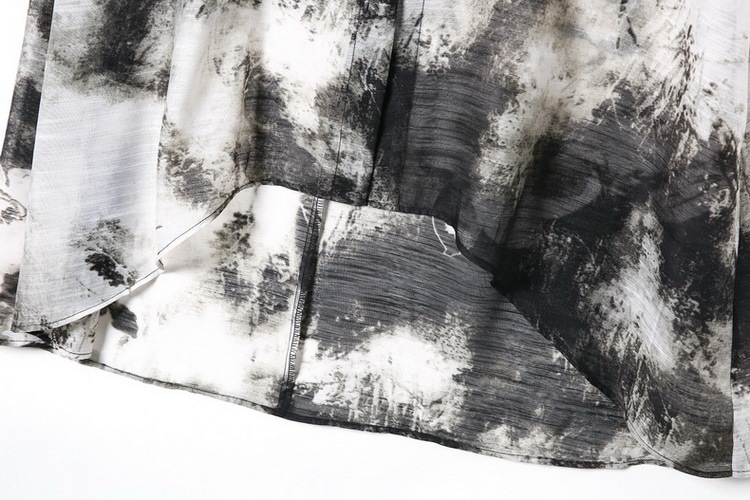 春夏新款 歐美復古 古典水墨印花拼接氣質薄外套